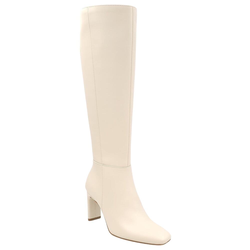 Alfani Tall Cream Leather Block-Heel Knee Boots